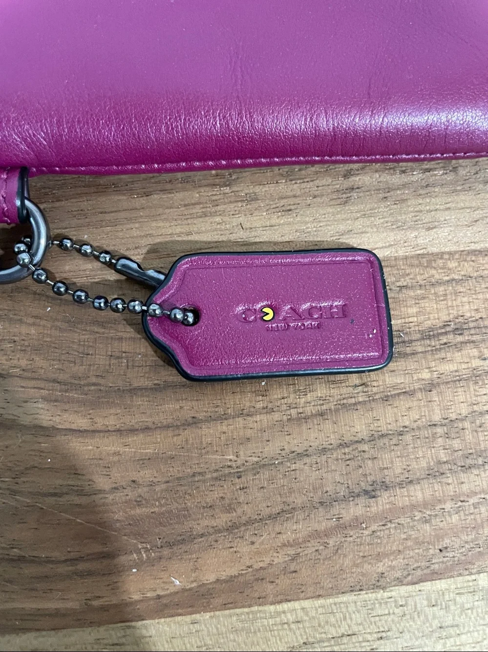 Coach Pac Man Colab Pink Leather Wristlet Zip Pouch Charm Clutch Retro Rare Y2K - Picture 4 of 12